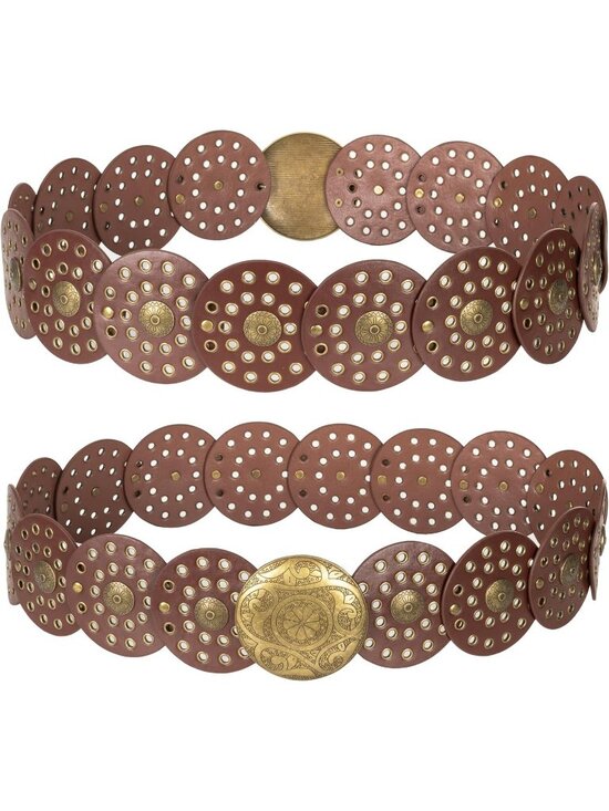Women Brown & Gold Wide Western Disc Belt Cowgirl Boho-Concho Leather Belt main image 4